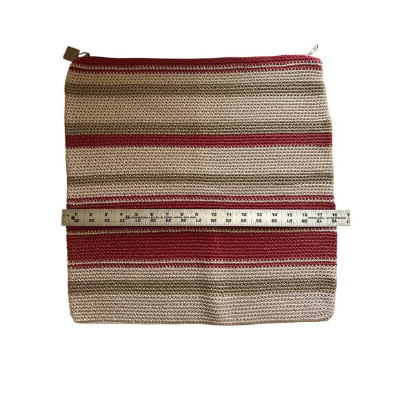 The Sak Home Striped Crochet Zippered Pillow Cover 18"x18" Burgundy & Tan - Picture 4 of 5